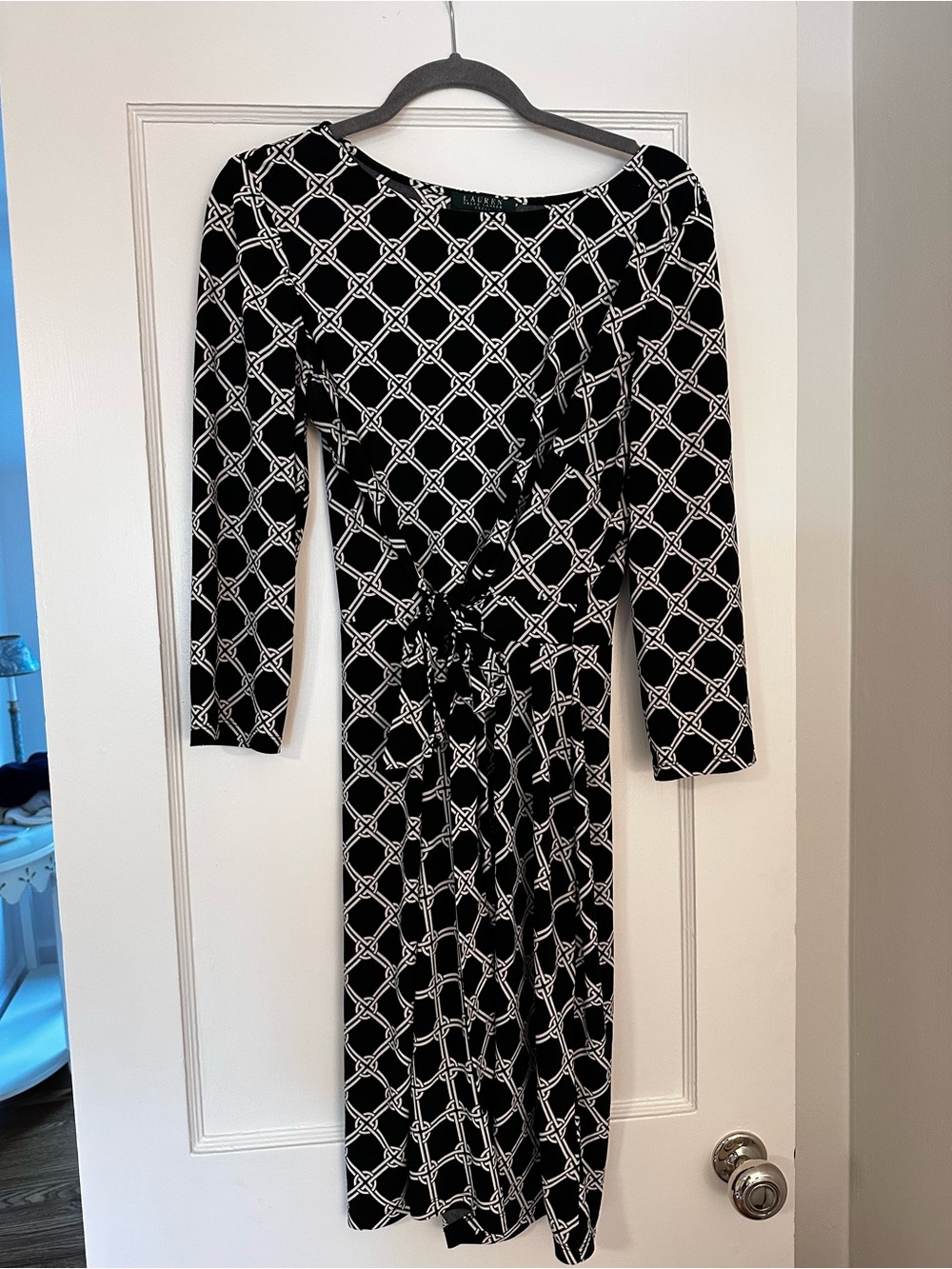 Ralph Lauren Black & White Chain-Print Midi Dress